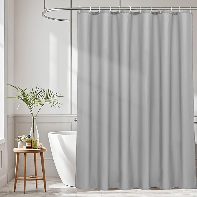 AooHome Shower Curtain Liner, Fabric Bathroom Curtain with Hooks for Hotel, Water Repellent, Light Grey, 72 Width x 75 Height Inch