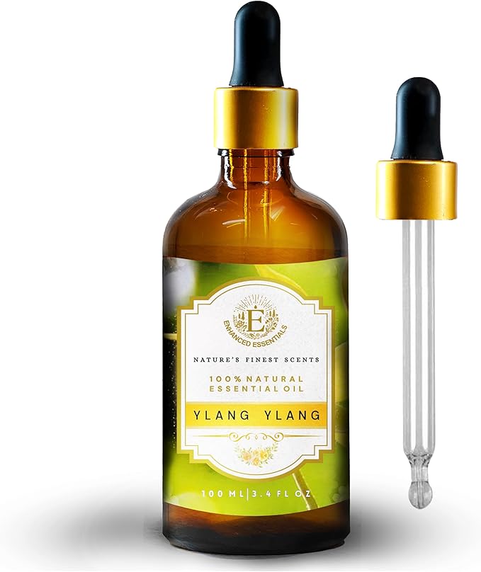 Luxurious YLANG YLANG Essential Oil by Enhanced Essentials|Slow Distilled & Pure| for Home,Diffusers,Skin Care,Aromatherapy,Bath, Massage,Perfume,Gifting,Soap and Candle Making|3.38 Fl Oz (100 ml)
