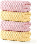 REDKISS Microfiber Bath Towels Set of 4-27x55 Inch Large Waffle Bath Towels for Body, Highly Absorbent, Super Soft, Lint Free Fluffy Shower Towel for Bathroom,Gym, Lightweight Towel Set Pink,Yellow