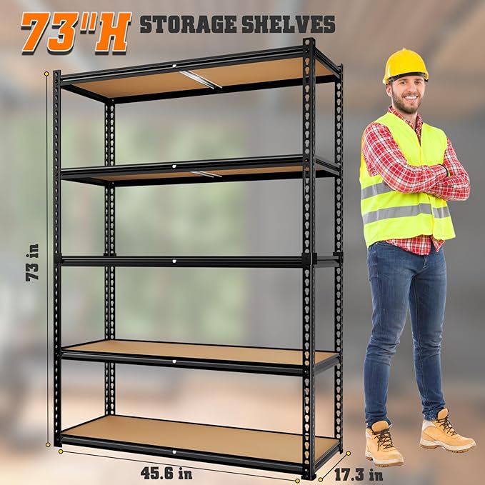 LEVELEVE 5-Tier Heavy Duty Storage Shelving Unit, 2000 lbs Capacity, Adjustable Metal Utility Shelf, 48" L x 18" W x 73" H for Garage, Kitchen, Pantry, Basement, Bathroom, Laundry