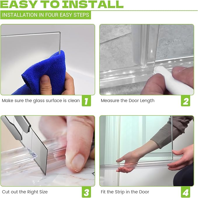 Shower Door Bottom Seal, 2-Pack PVC Strips with Sweep 36" Long, for 1/4"(6mm) Thick Framless Glass Door, to Stop Water Leakage