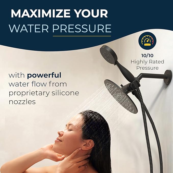 HammerHead Showers Dual Shower Head Combo, 8-Inch Rainfall & 3-Flow Handheld, Matte Black, 2.5 GPM