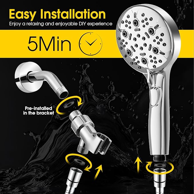 8-Mode High Pressure Handheld Shower Head with ON/OFF Switch,Handheld Shower Wand with Power Wash Spray for Cleaning Tubs,Pets & Tiles,79-Inch Stainless Steel Hose & Bracket,Chrome