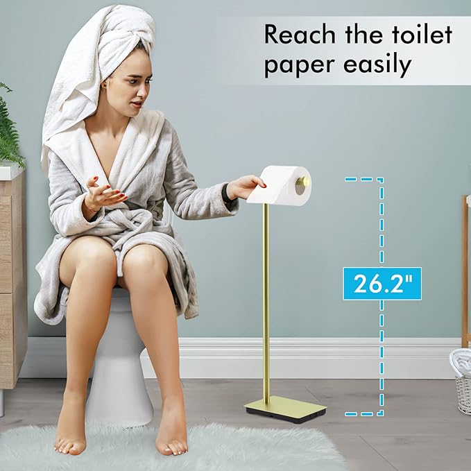 KES Gold Toilet Paper Holder Free Standing 26.2 Inch Toilet Paper Roll Holder Tissue Holder for Bathroom, SUS304 Stainless Steel Brushed Gold, BPH286S66A-BZ