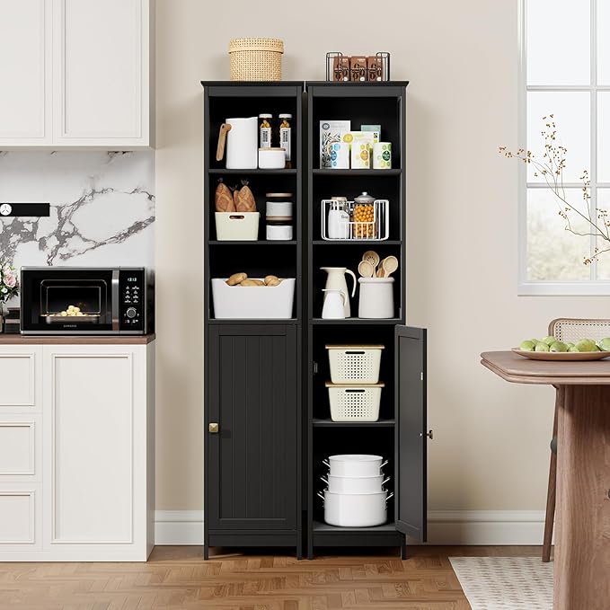 RRX Tall Bathroom Storage Cabinet,Slim Bathroom Cabinet with Door &Shelf,13.8" L*12.6" W*63.4" H,Freestanding Narrow Cabinet with Anti-Tip,Storage for Kitchen,Entryway (Black)