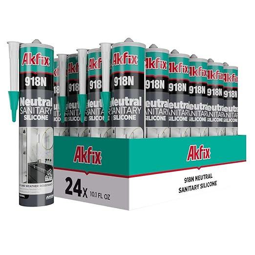 Akfix 918N White 100% Silicone Caulk for Kitchen and Bathroom (24x10.5 fl.oz.) - Solvent-Free, Low Odor, UV & Water Resistant, Fast Curing, Non-sag, High Elasticity Silicone Sealant | White, 24 Pack