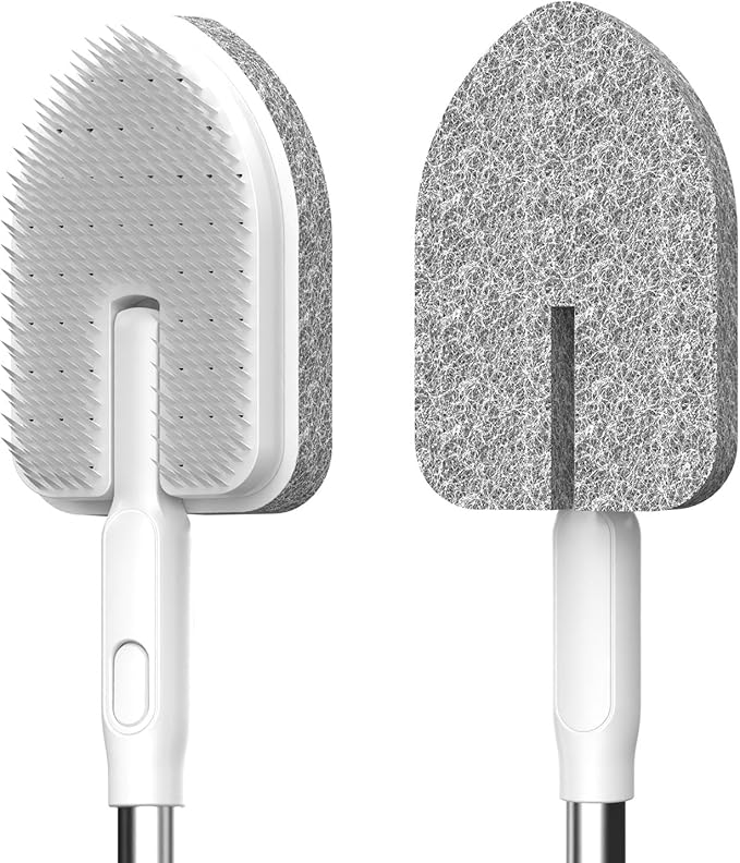 Tub Scrubber Cleaning Brush, Non-Scratch Shower Scrubber with Long Handle, 6 Replaceable Natural Fiber Pads & A Double-Sided Head, Scrub Brush for Cleaning Bathroom Kitchen Wall Sink