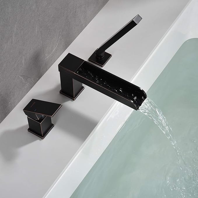 Waterfall Roman Tub Faucets Deck Mount Oil Rubbed Bronze Bathtub Faucets Brass Tub Filler Bathroom Faucets with Hand Shower