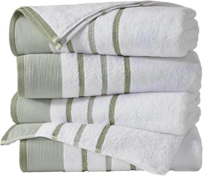 Great Bay Home Decorative Bath Towel Set - Luxury Cotton 4 Pack 54x27 Bath Towel Set - Luxurious, Ultra-Soft, Durable Towels for Bathroom Decor (Desert Sage Green/Moss Green)