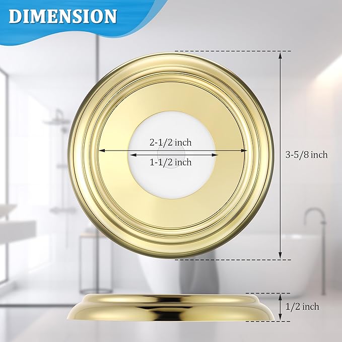 Enhon Metal Tub Spout Cover Ring, Bathroom Faucet Remodeling Wall Plate with Foam Gasket, 1-1/2 Inch ID and 3-5/8 Inch OD (Polished Brass)