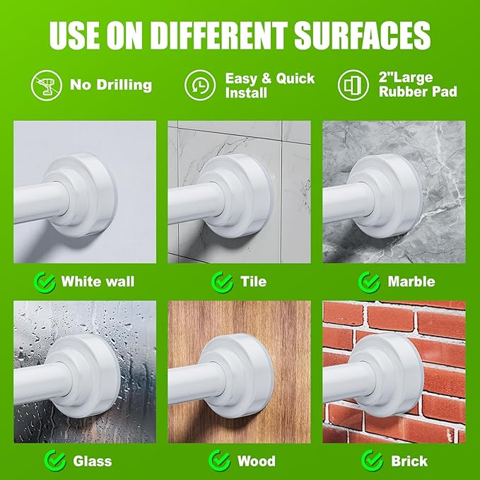 Ausemku Shower Curtain Rod - 32-92 Inch Rustproof Tension Rod, Non-Slip Spring Design, No Drilling Adjustable Curtain Rod for Bathroom, Kitchen, and Closet（White）
