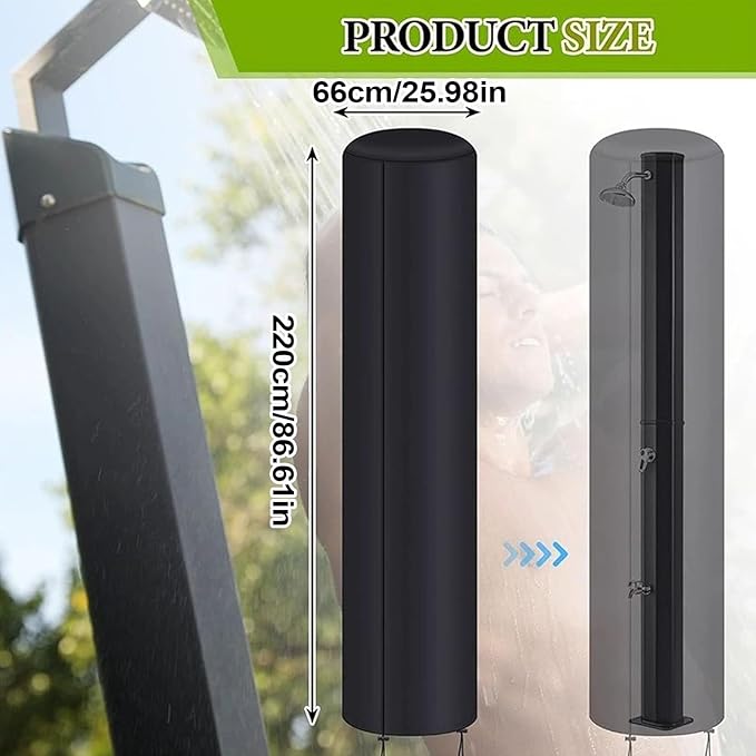 Solar Shower Cover - Dustproof All Weather Shield, Garden Shower Protection, Outdoor Camping Backyard Pool Patio Accessory, UV Resistant Water Heater Shelter, Black PVC Material