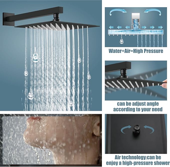 Aolemi Shower Faucet Set Rain Shower System with Handheld Spray Bathroom Shower Combo Rough-in Valve and Shower Trim Kit Included Matte Black 10 Inch Wall Mount Shower Head