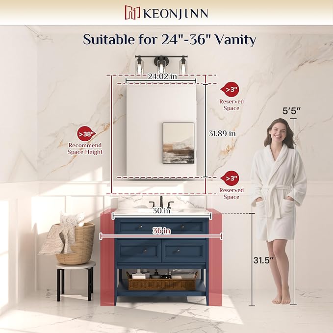 Keonjinn 24 x 32 Inch Medicine Cabinet Mirror, Assembly Required, Large White Medicine Cabinets for Bathroom, Stepless Adjustable Shelves, Tempered Glass, Soft Closing, Recessed or Wall Mount