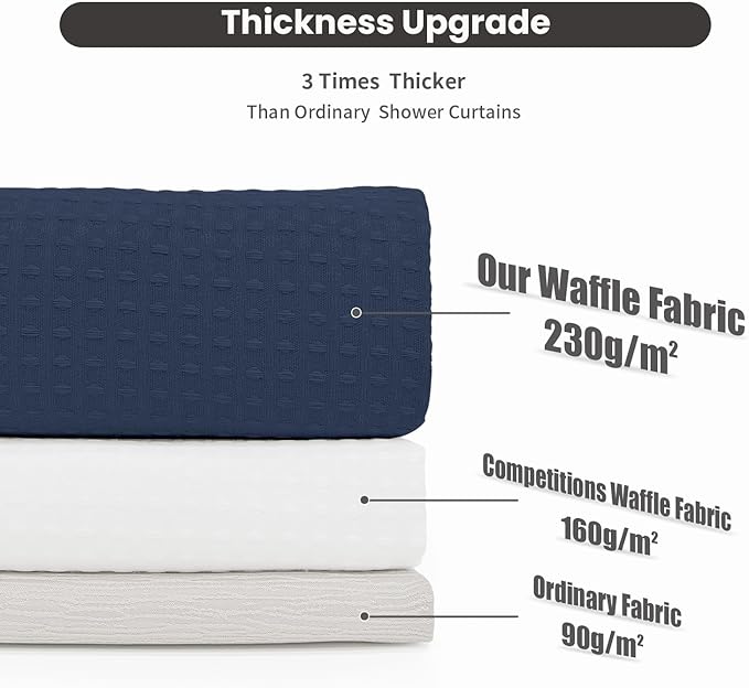 Inhousolu Stall No Hook Shower Curtain with Snap in Fabric Liner Set Waffle Weave 230GSM Weighted Hem, Waterproof & Washable Bathroom Curtain Spa Luxury with Mesh Top Window 36" W x 72" L Navy Blue