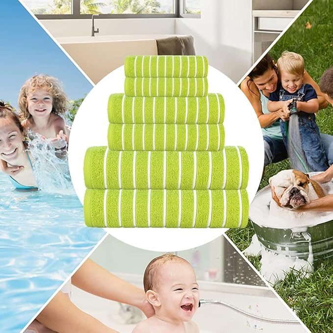 CASA COPENHAGEN Ecstatic 6 Pieces Towel Set- Lime Green, 600 GSM 2 Bath Towel 2 Hand Towel 2 Washcloth, Designed in Denmark Made of Soft Egyptian Cotton for Bathroom, Kitchen & Shower.