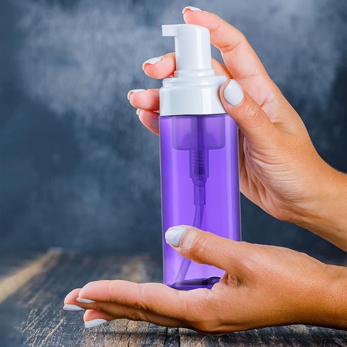 3-Pack Travel-Sized Foaming Pump Bottles - Empty Foaming Liquid Soap Dispensers - for Refillable Travel Hand Soap Shampoo Foaming Castile Cosmetics - BPA Free (100ml/3.3oz) (Purple)