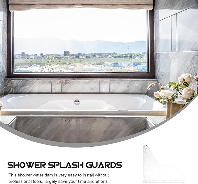 2pcs Acrylic Shower Splash Guards Floor Water Barrier Tub Corner Protector Splash Blocker for Walk-in Shower and Bathtub Easy Installation