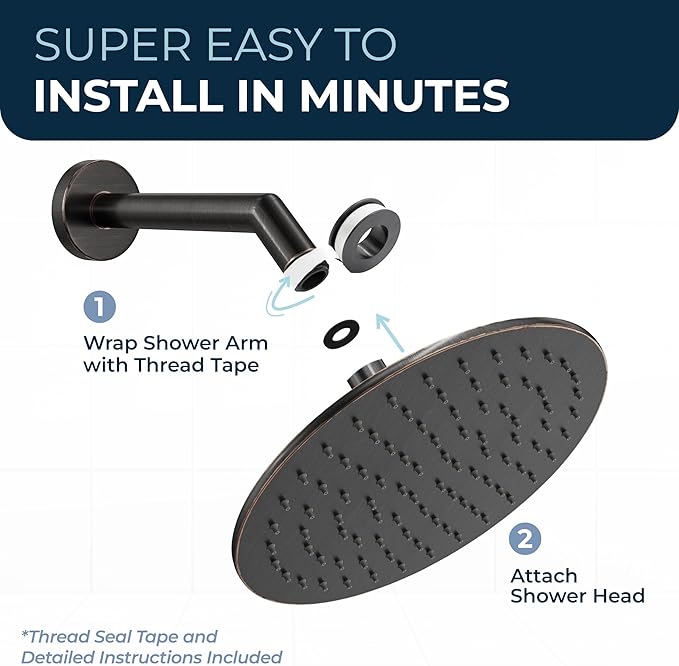 HammerHead Showers Solid Metal Round 8 Inch Rainfall Shower Head, High Flow Shower Head Optimized for Pressure, Oil Rubbed Bronze, 2.5 GPM