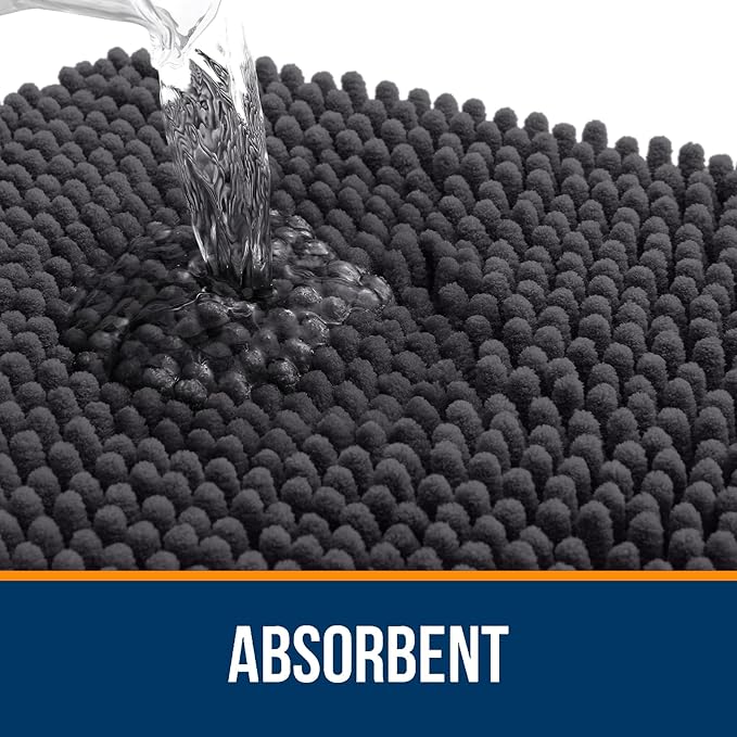 OLANLY Bathroom Rugs 47x32, Extra Soft Absorbent Chenille Bath Rugs, Rubber Backing Quick Dry, Machine Washable Bath Mats for Bathroom Floor, Tub and Shower, Home Decor Accessories, Dark Grey