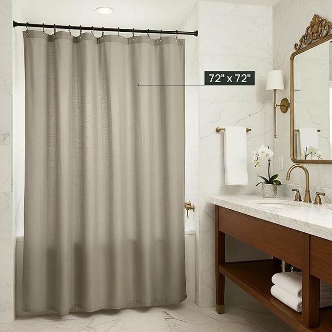 Preston Lane Stonebridge Linen Cotton Shower Curtain, 72" x 72" – 67% Linen 33% Cotton Blend, Fabric Bathroom Curtain with Reinforced Holes with Stitching, Made in Portugal, Eucalyptus