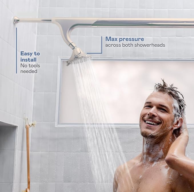 BOONA - The Original Tandem Shower | As Seen On Shark Tank | Double Shower Head for Couples, High Pressure Dual Shower Heads (One Showerhead, Brushed Nickel)