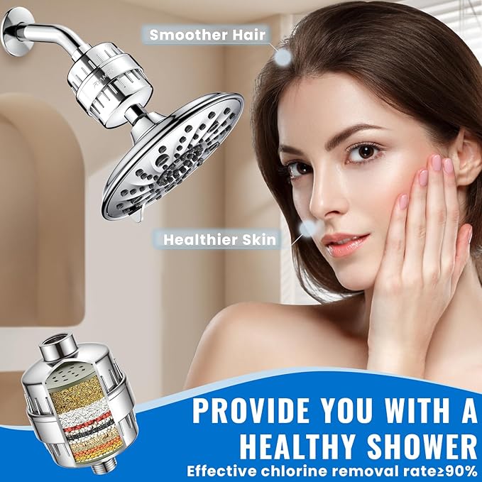 Ryamen Heavy Duty Shower Filter, Shower Water Filter, 99% REMOVAL Shower Head Filter for Hard Water, Heavy Metals, Chlorine (1 Cartridge, Silver)