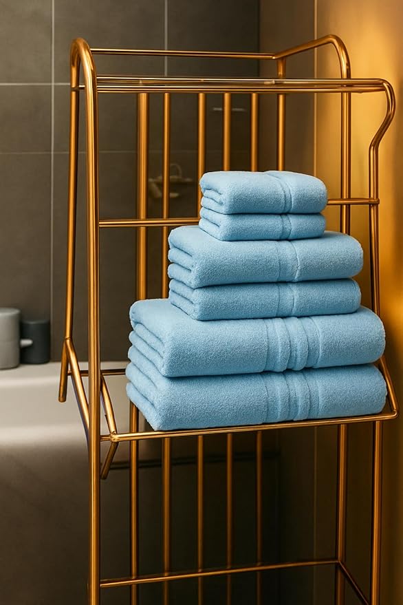 6 Pieces - Turkish Cotton - Luxury Towel Set for Bathroom & Kitchen, 2 Bath Towels, 2 Hand Towels & 2 WashCloths *Valued $79.99* (SKYLITE Blue)