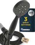 HammerHead Showers® Solid Metal 3-Spray Handheld Shower Head with Long Hose and Holder - MATTE BLACK - 2.5 GPM High Pressure Shower Head with Handheld Sprayer - WIDE, MASSAGE, and MIST Sprays