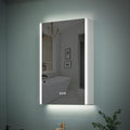 WELLFOR 20" x 30" LED Mirrored Bathroom Cabinet, Mirror Medicine Cabinet with Lights, Defogging LED Mirror Cabinet with Outlets & USB Ports, Surface Mounted, Left Opening Door, Hardwired Connected