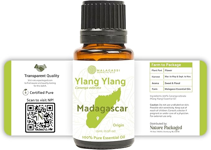 Ylang Ylang Essential Oil - Direct from Malagassi Essential Oils Madagascar - Steam Distilled - Aceite de Ylang Ylang for Aromatherapy, Diffuser, DIY Candle and Soap Making - 8oz