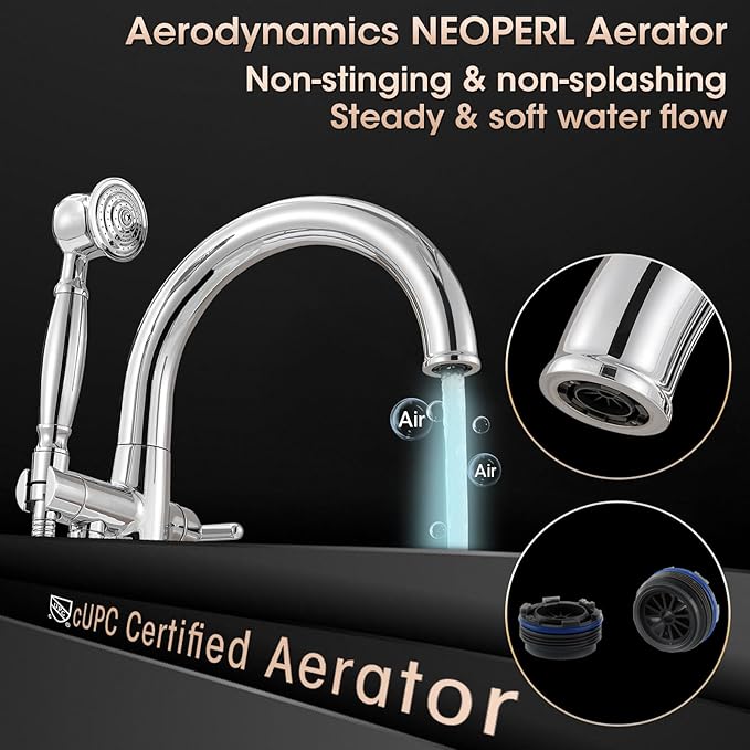 Free Standing Bathtub Faucet Brass Bathtub Faucets High Flow Soaker Tub Faucet with Vintage Handheld Sprayer Polished Chrome