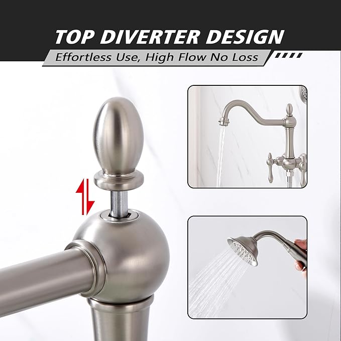SUMERAIN Brushed Nickel Wall Mount Bathtub Faucet with Handheld Sprayer Traditional Tub Filler with Rough-in Valve