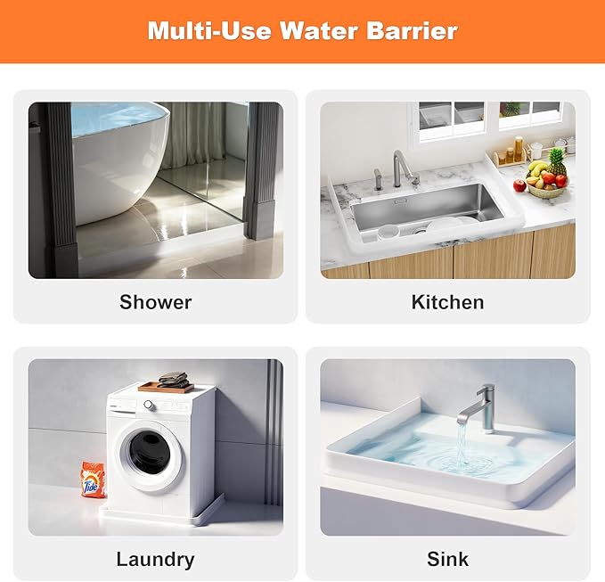 3.8'' High Shower Threshold Water Dam Collapsible 70IN Shower Water Splash Guard for Shower Water Blocker for Wet and Dry Separation Bathroom and Kitchen (70 Inch)