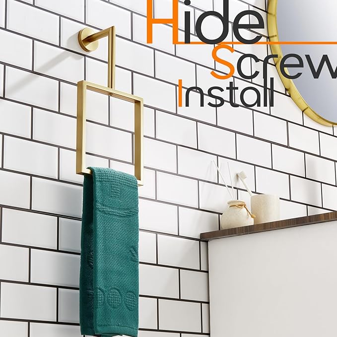 Towel Rings for Bathroom Wall Mounted Vertical Towel Rack Brushed Gold Stainless Steel Contemporary Hand Towels Holder Hanger, AN3005GD