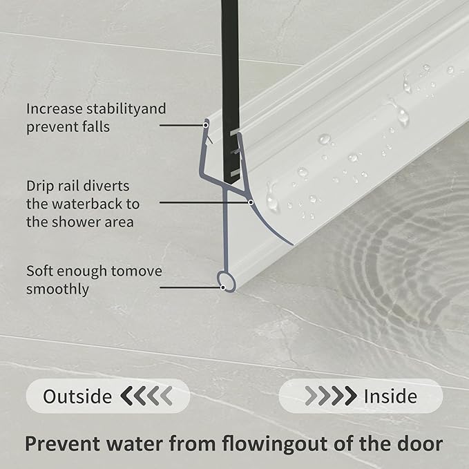 Frameless Shower Door Bottom Seal, 4 Pcs Shower Door Seal Strip for 5/16" Glass Shower Door Sweep, Stop Shower Leaks and Create a Water Barrier 31.5" Long Sweep