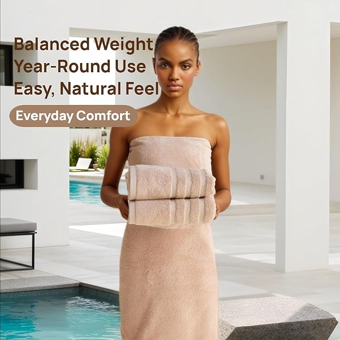 Cotton Bath Towel – Large 30x60 Inches, Soft, Thick & Absorbent Towel for Bathroom, Spa, or Home Use (Beige, 2 Pack – 30"x60")