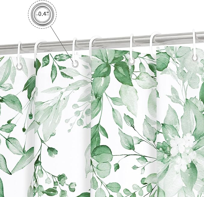 Gibelle Small Stall Shower Curtain 36 x 72, Narrow Half Mint Green Floral Shower Curtain for Bathroom, Watercolor Plant Eucalyptus Leaves Fabric Shower Curtain Set