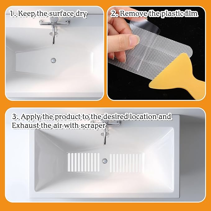 20 PCS Bathtub Shower Non Slip Stickers, Clear Long-Strip Adhesive Anti Slip Shower Strips with Scraper, Bathtub Peel-and-Stick Safety Decals for Bath Tubs Floors Pools Stairs Ladders