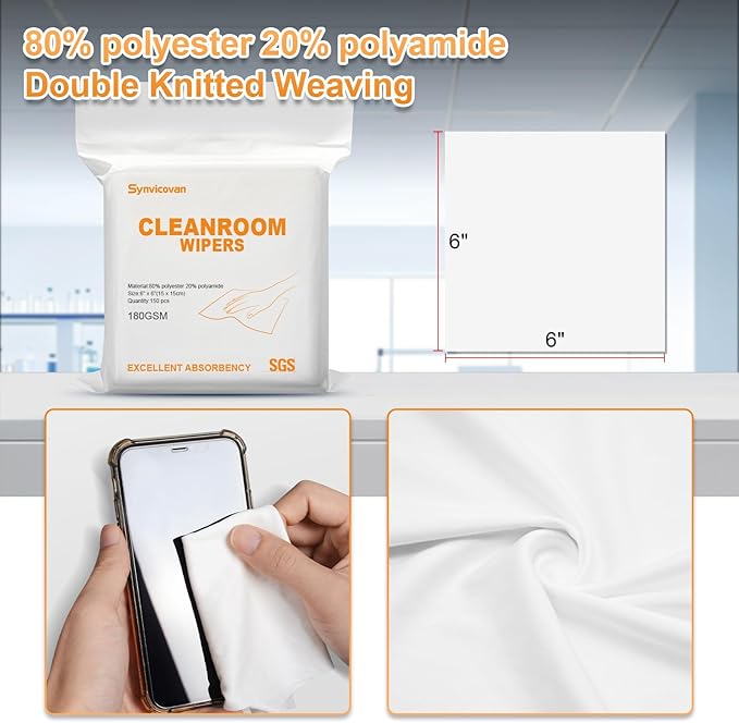 Microfiber Wipes 6"x6"(100 Pcs,Class 100, 180GSM) Superfine Lint Free Cloths Cleaning and Drying Cloths Reusable Ultra Absorbent for All Surface Types