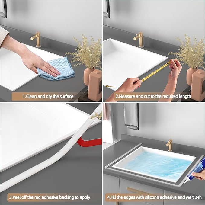 78” White Shower Threshold Water Dam Stopper for Dry and Wet Separation,Self Adhesive Collapsible Walk in Shower Splash Guard Seal Strip,Silicone Sink Edge Water Barrrier for Bathroom and Kitchen