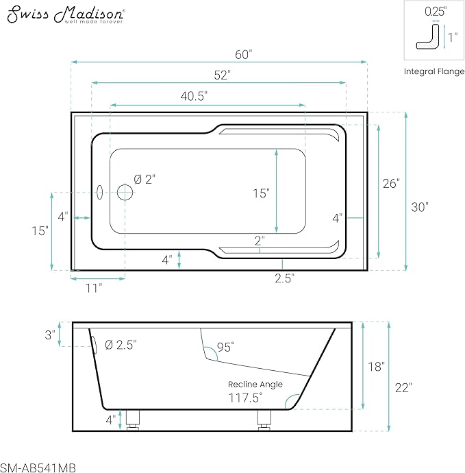 Swiss Madison Well Made Forever SM-AB541MB Voltaire Skirted Alcove Bathtub, 60" x 30", Matte Black