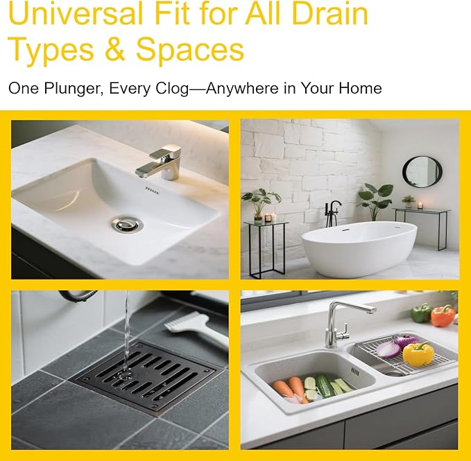 Mini Sink Plunger with Short Handle, Drain Clog Remover Plungers for Bathroom Kitchen Toilet Shower Tub, Powerful Suction, Compact Design, Yellow