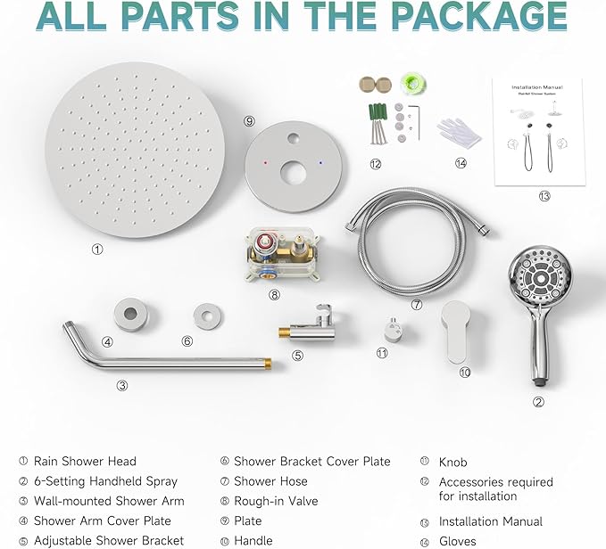 SR SUN RISE Shower Faucet - 12 Inch Multifunctional High Pressure Shower Head System with Handheld Shower Head Fixtures - Valve Included - Polished Chrome