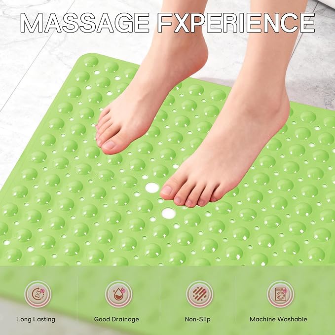 Anti-Slip Bathtub Shower mat, 20.8×20.8（Approximately 53×53cm） inch Soft Oversized Machine Washable Non-Slip Bathtub mat with Drainage Holes, Bathroom Floor Suction Cup.（1-Opaque Pea Green）