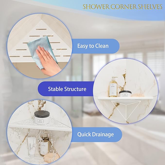 Neodrain 10 Inch Golden Corner Wall Shelf Set of 2, Floating Corner Shelves for Wall, 304 Stainless Steel Shower Storage Shelves for Bathroom,No Drilling