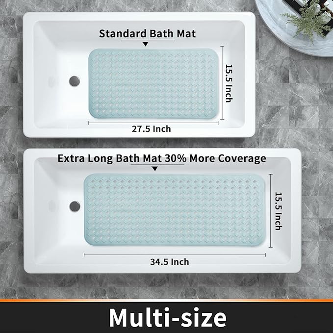 Yimobra Non Slip Bath Mat, Super Strong Suction Cups,34.5"x15.5"Long Tub Mat with Drain Holes, Machine Washable Fast Draining Shower Mats, Bathroom Essentials,Mint Green