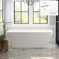 FerdY Sentosa 67" Acrylic Freestanding Bathtub, Contemporary Design Soaking Tub with Polished White Drain and Minimalist Linear Design Overflow, Easy to Install