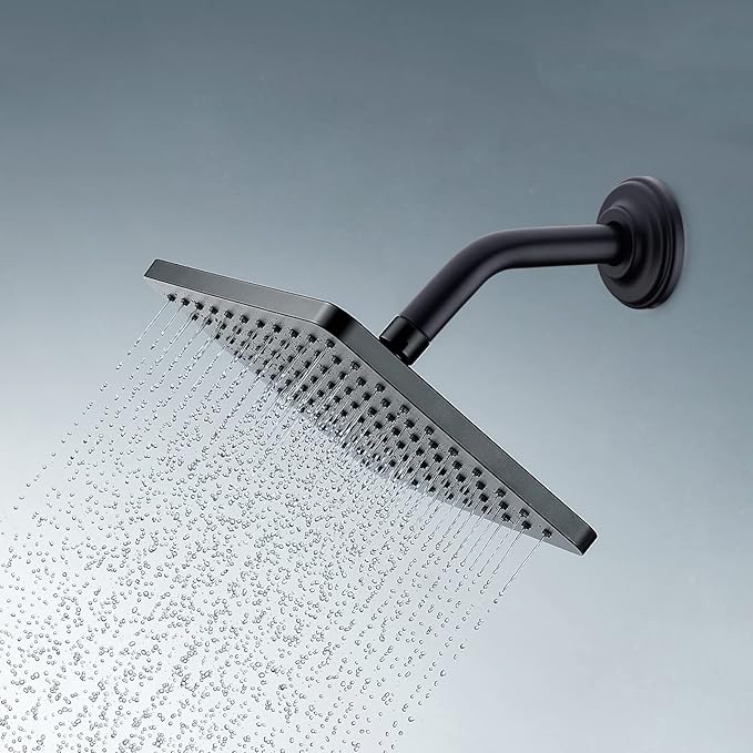 6 Inch Angled Shower Arm with Flange Stainless Steel Wall Mounted Extension Arm for Top Shower Head,Matte Black