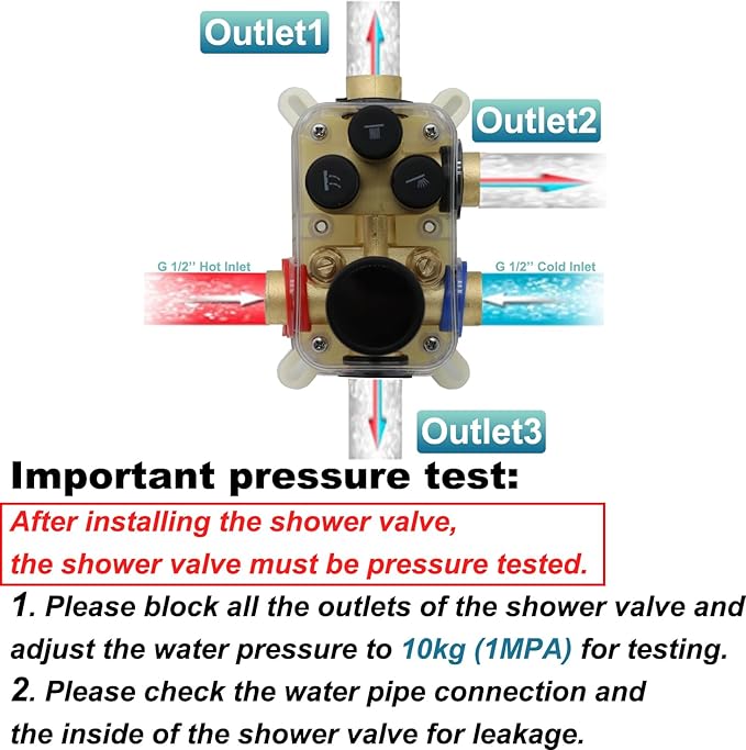 Solid Brass Shower Mixer Valve, Concealed 3 Way Outlet LED Digital Display Diverter Valve, Can Use All Options at A Time Black
